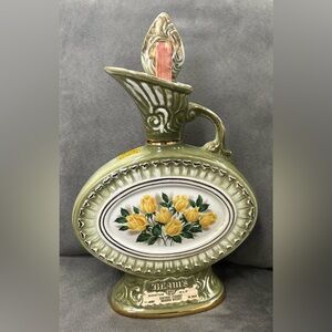 Vintage Jim Beam Ceramic Light Green and Gold Whiskey Decanter 1969